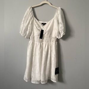 Lulus Embracing the Season White Floral Burnout Puff Sleeve Mini Dress